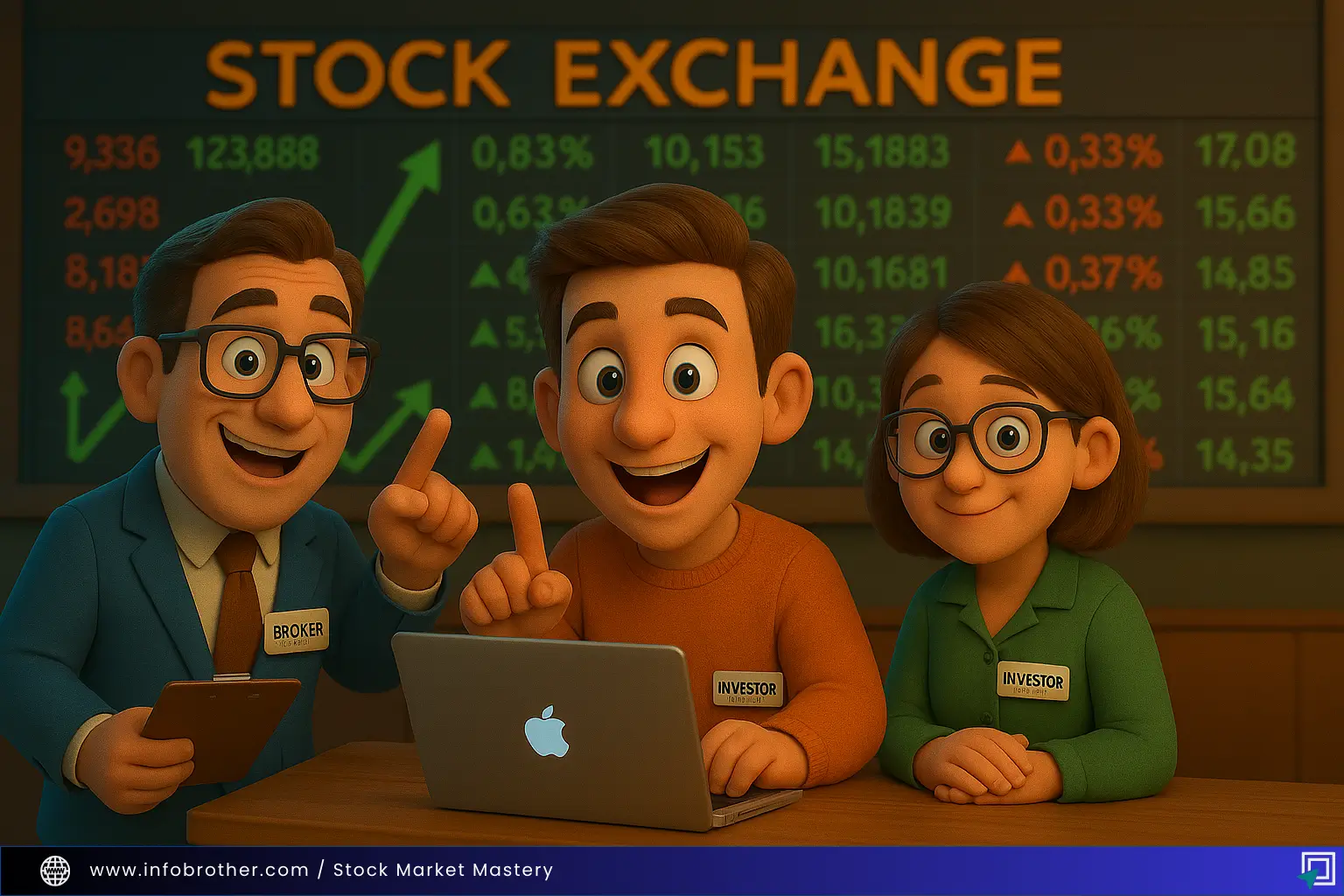 In the stock market, Exchanges, Brokers, and Investors work together